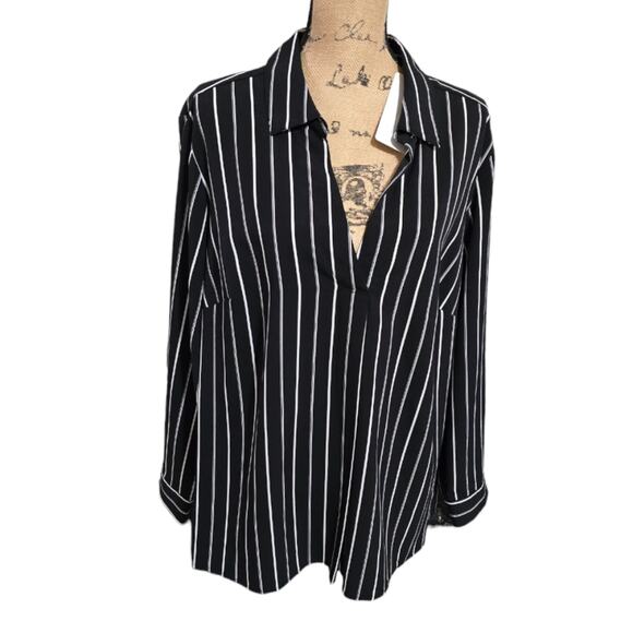 Carolina Belle Black and White Striped Button‎ Down Shirt Plus Size 2X New - Picture 1 of 5